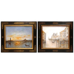 Pair of Mid-20th Century Oil on Canvas Venice Paintings in Decorative Frames