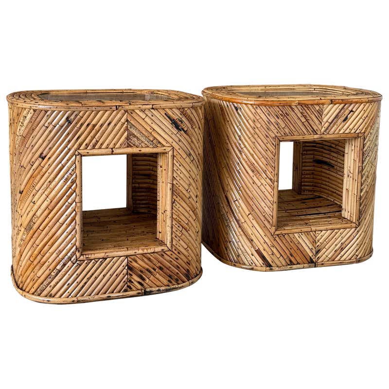 Pair of 'Arra' Organic Rattan Side Tables For Sale at 1stDibs