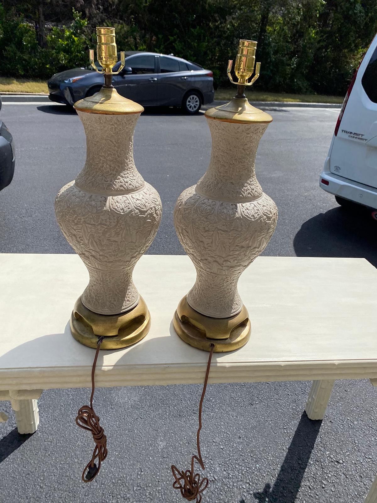Pair of Mid-20th Century Oriental Cinnabar Style Lamps, Custom Finish 7