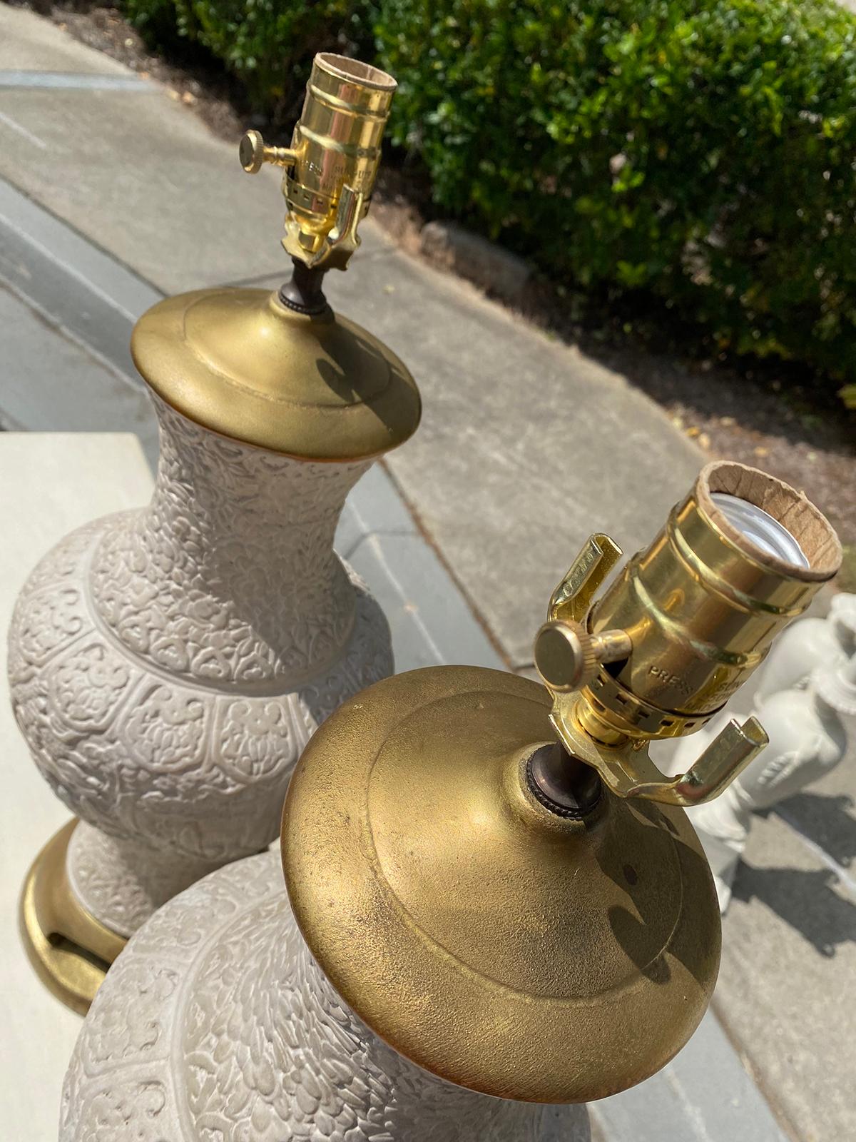 Pair of Mid-20th Century Oriental Cinnabar Style Lamps, Custom Finish 1