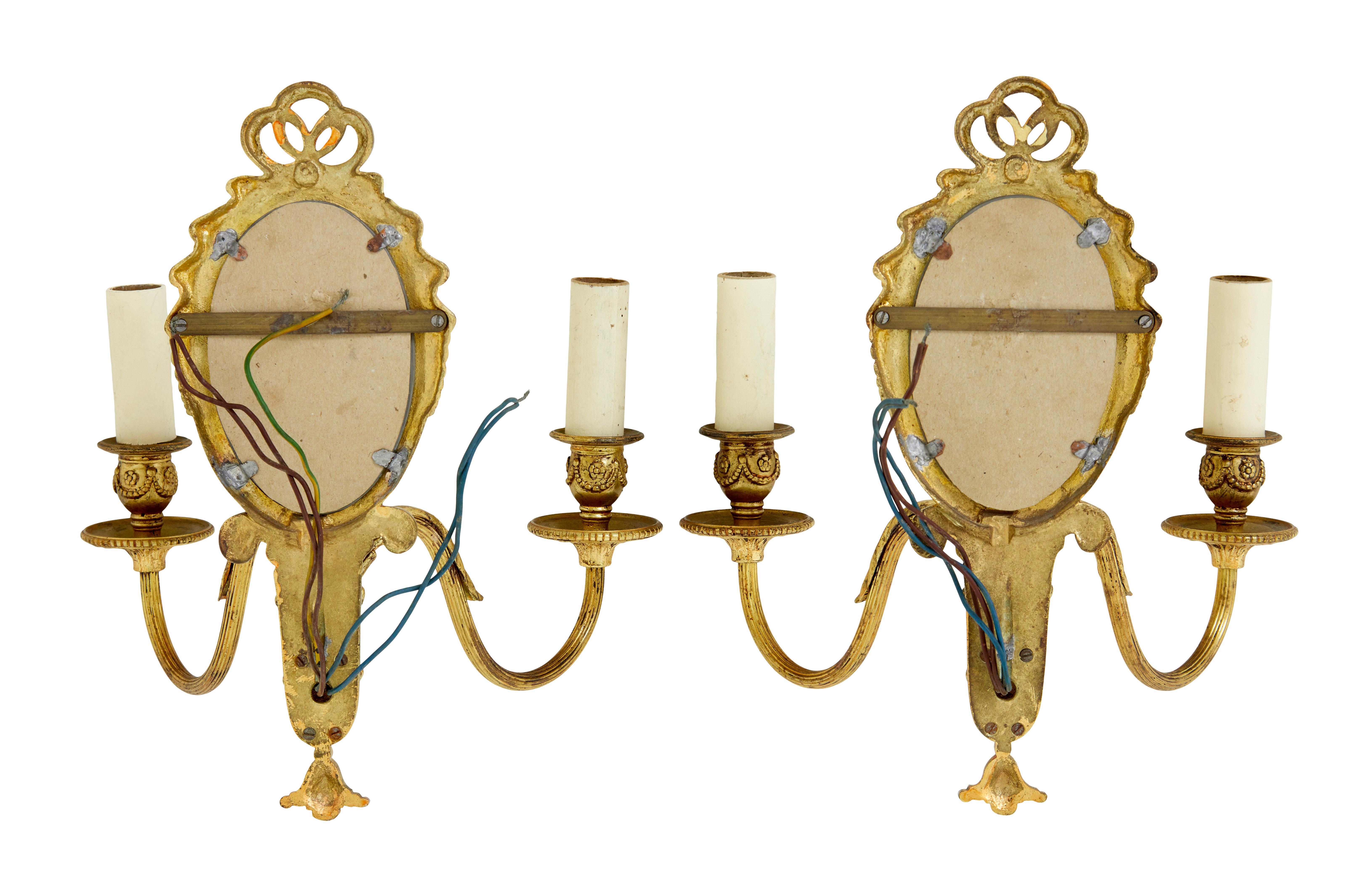 Pair of mid 20th century ormolu mirrored wall lights In Good Condition For Sale In Debenham, Suffolk