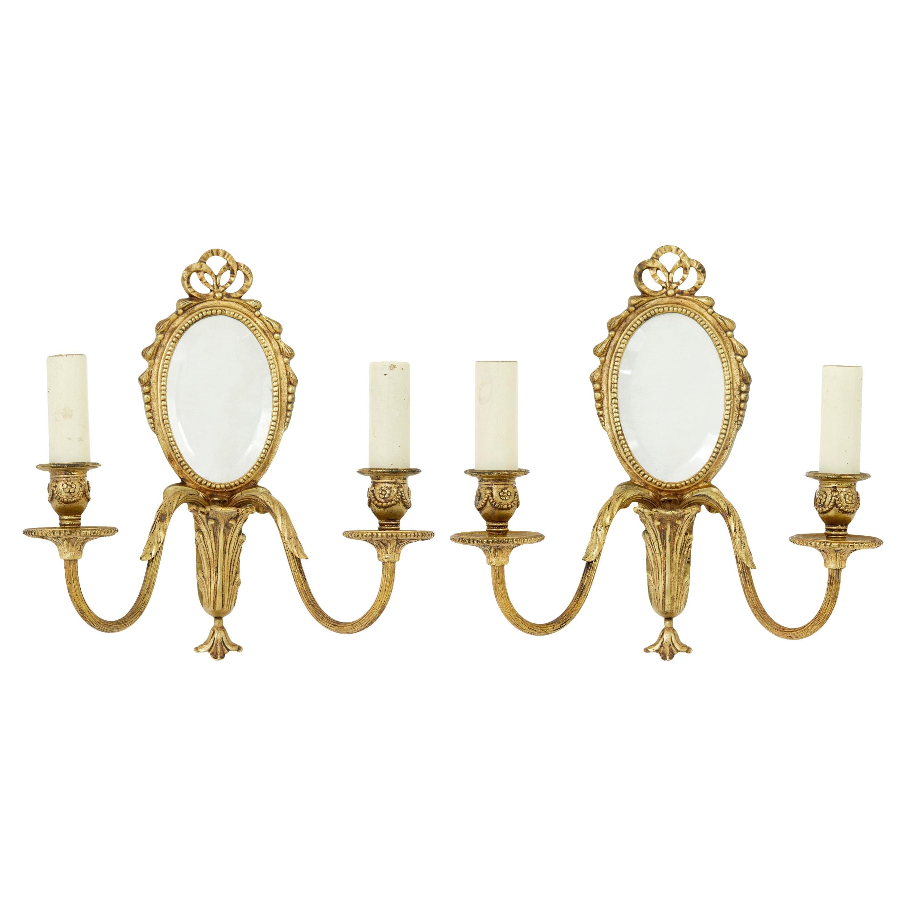 Pair of mid 20th century ormolu mirrored wall lights