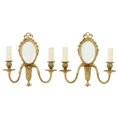 Retro Pair of mid 20th century ormolu mirrored wall lights