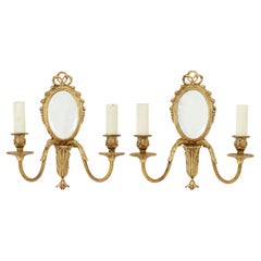 Vintage Pair of mid 20th century ormolu mirrored wall lights