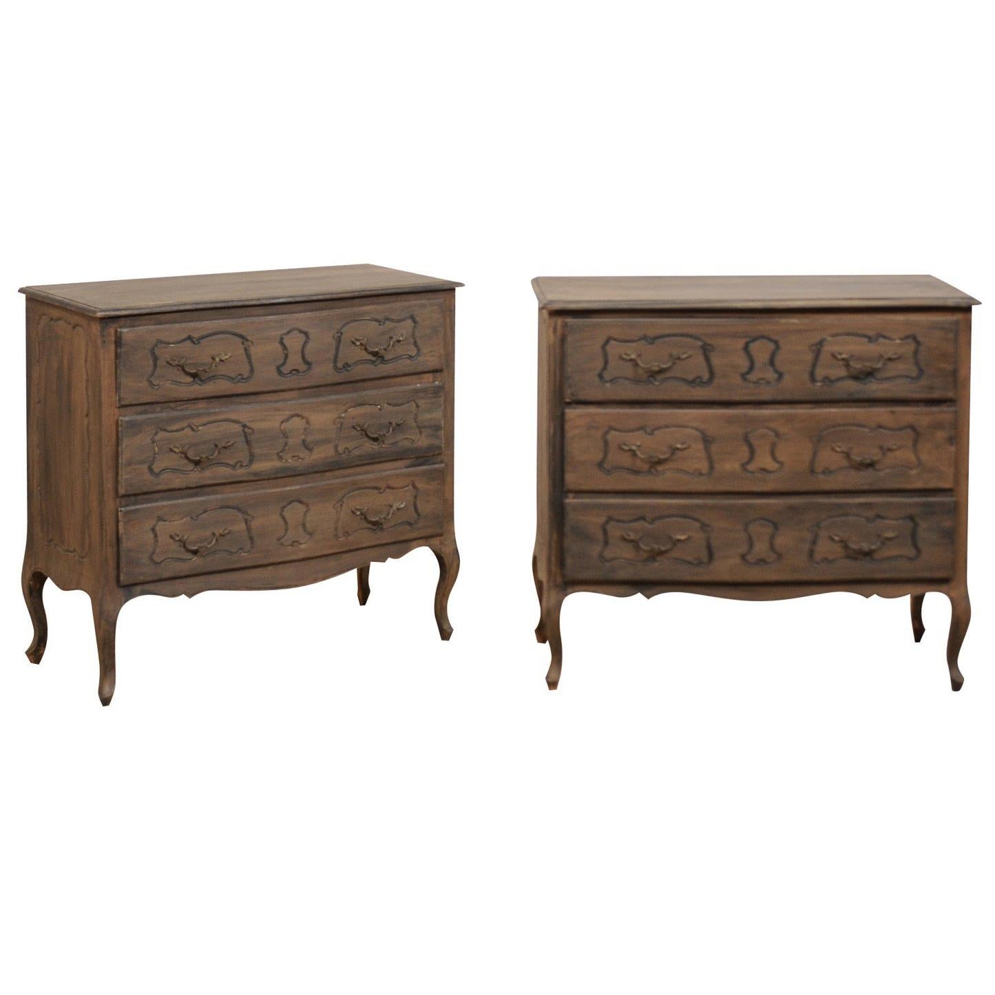 Pair of Mid-20th Century Painted and Carved Wood Chests on Cabriole Legs