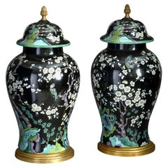 Pair of Mid-20th Century Paris Porcelain Chinoiserie Vases
