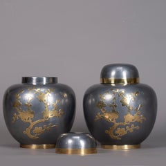 Pair of Mid-20th Century Pewter and Brass Ginger Jars