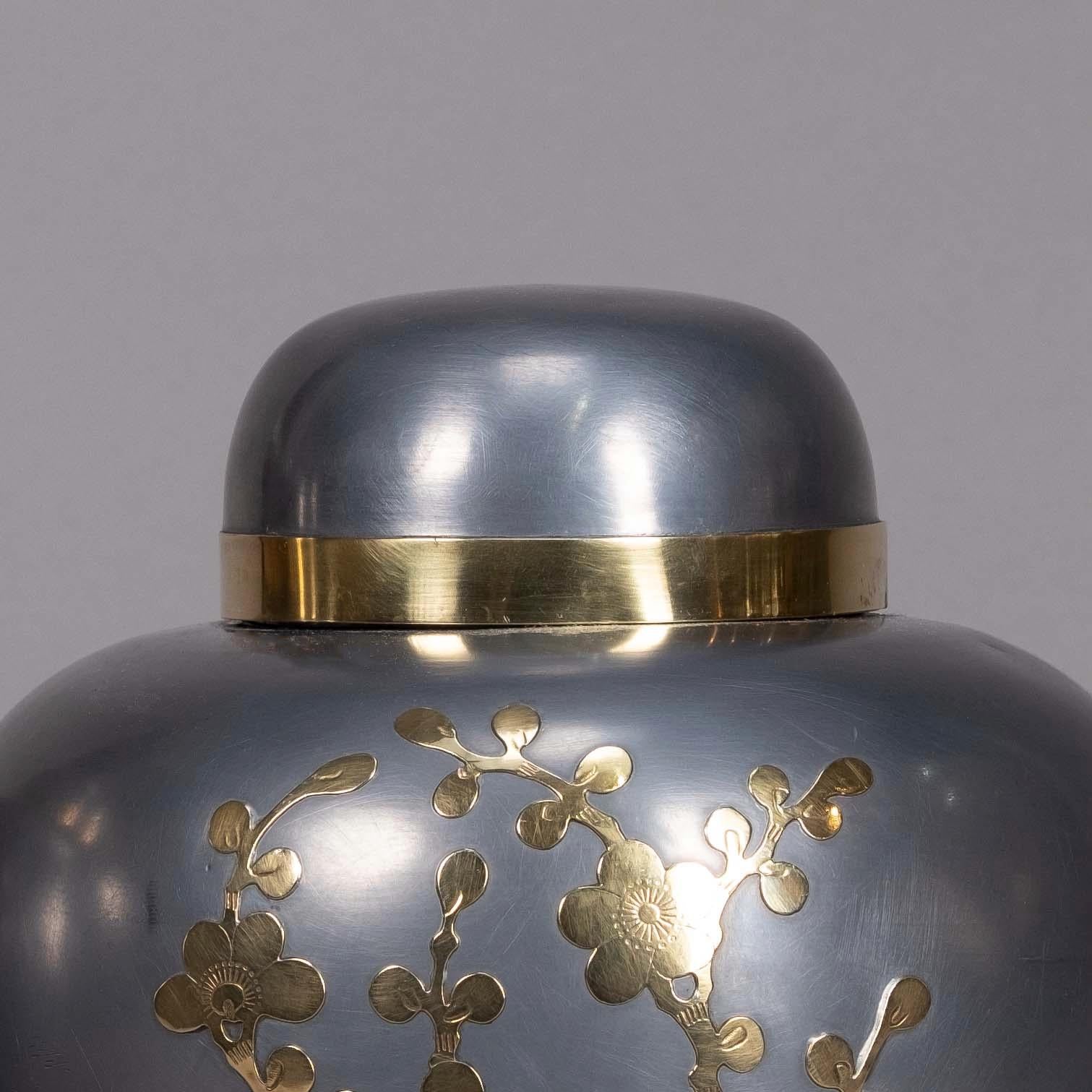 Japanese Pair of Mid-20th Century Pewter and Brass Ginger Jars