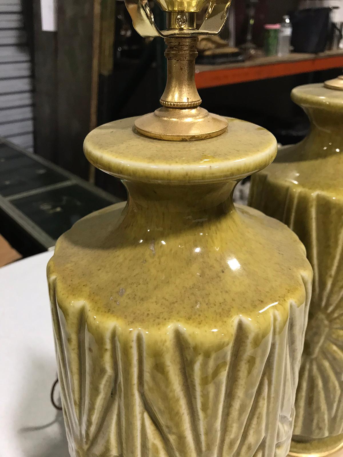 Pair of Mid-20th Century Pottery Lamps on Custom Gilt Bases 1