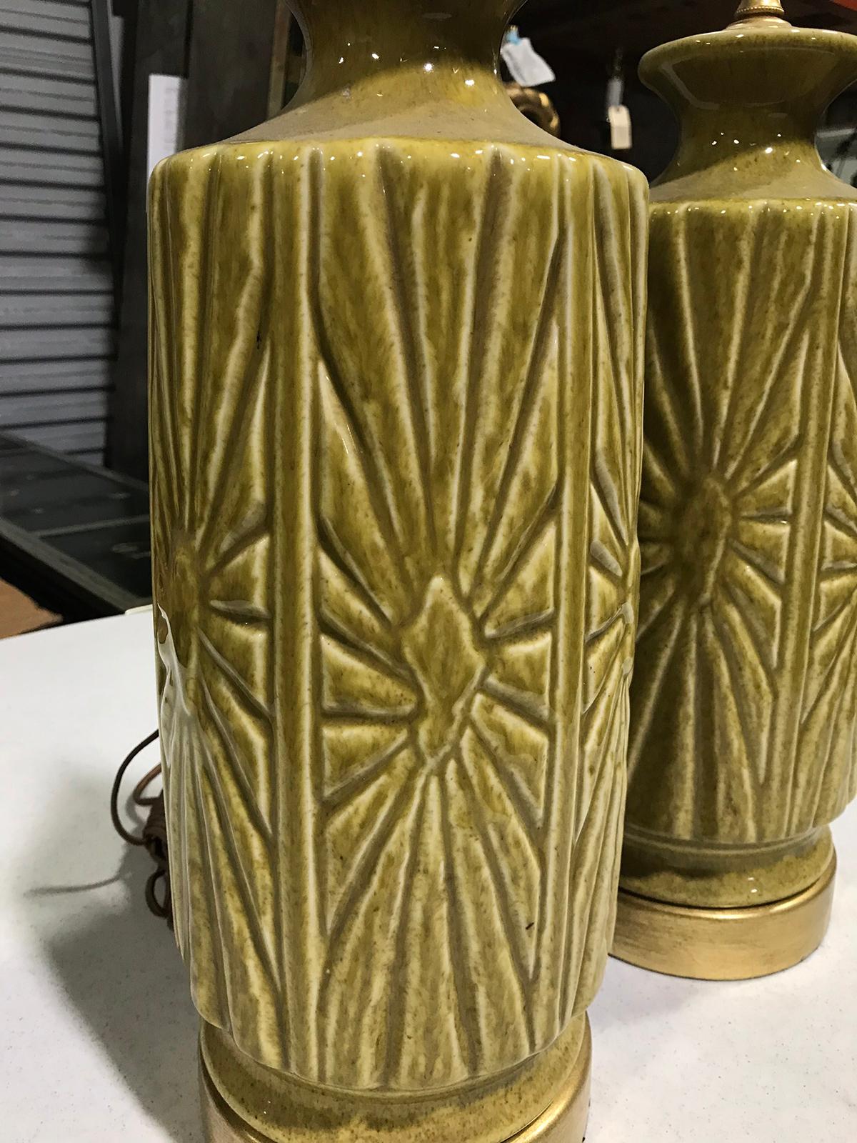 Pair of Mid-20th Century Pottery Lamps on Custom Gilt Bases 2