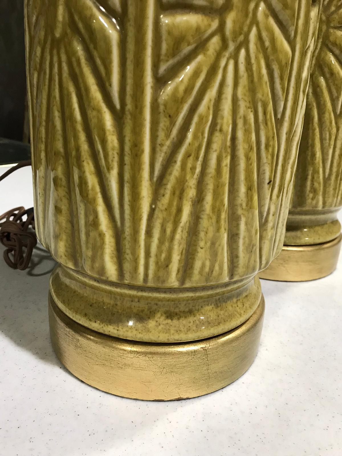 Pair of Mid-20th Century Pottery Lamps on Custom Gilt Bases 3