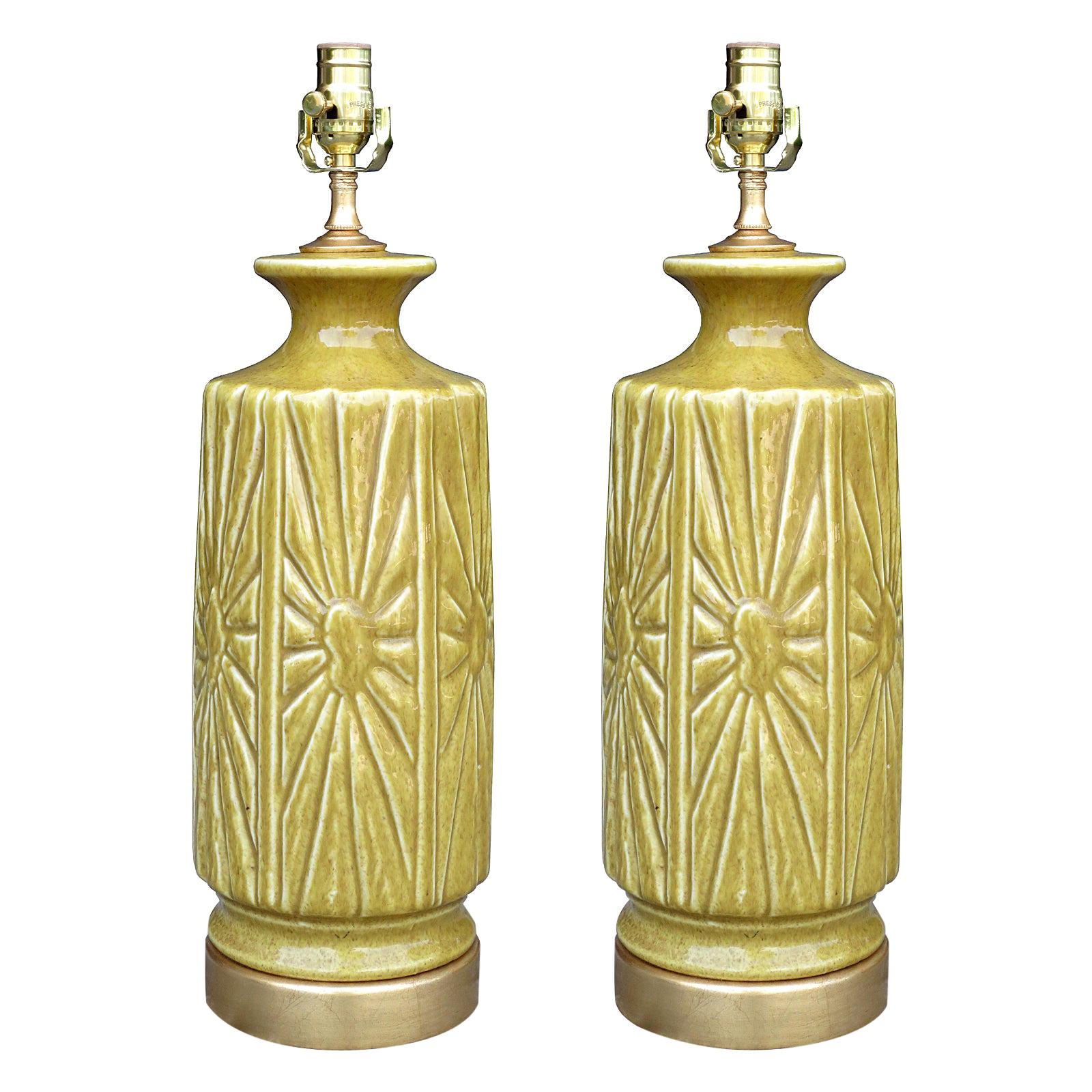Pair of Mid-20th Century Pottery Lamps on Custom Gilt Bases