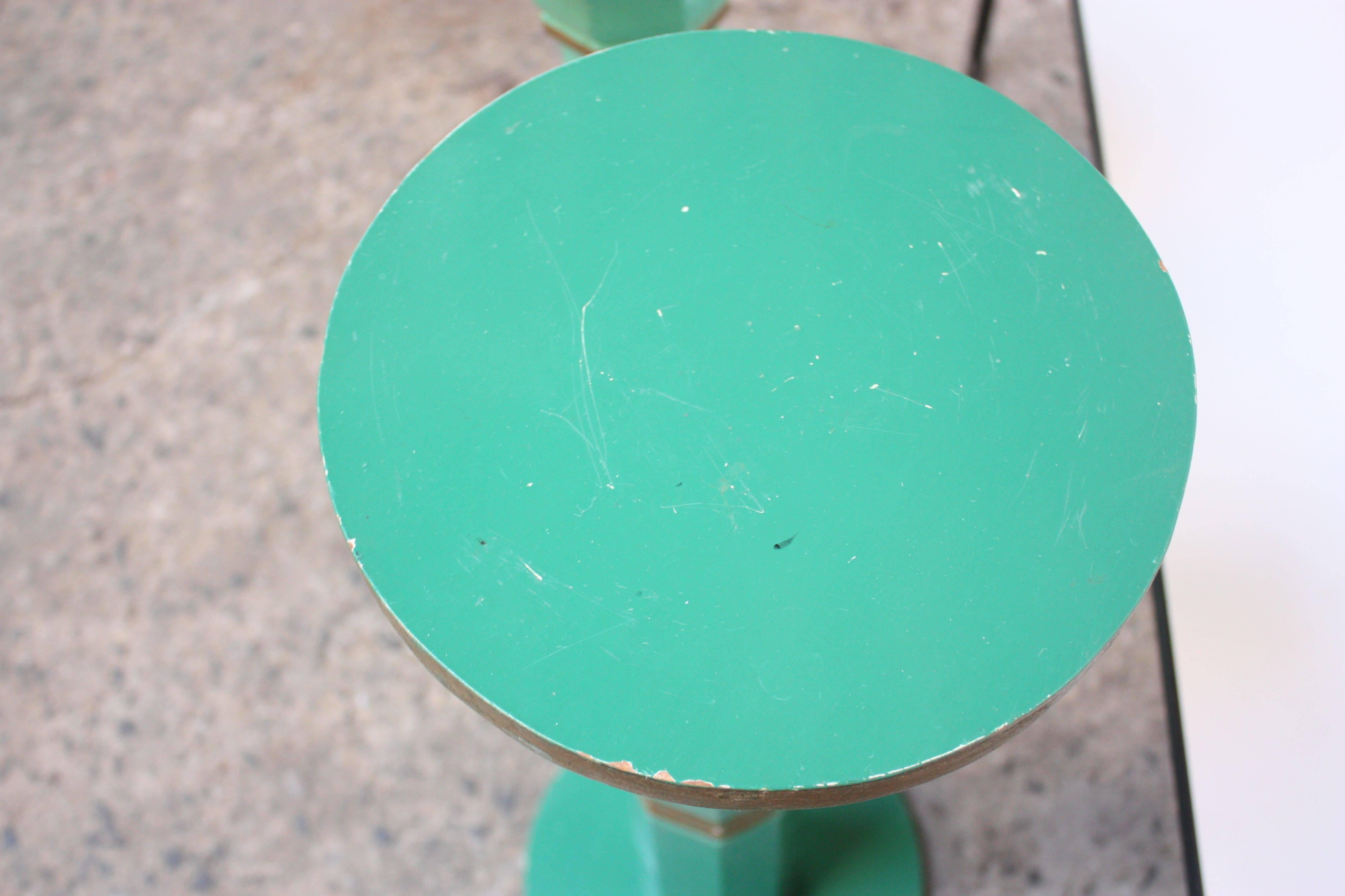 Pair of Mid-20th Century Primitive Pedestals in Mint Green 4