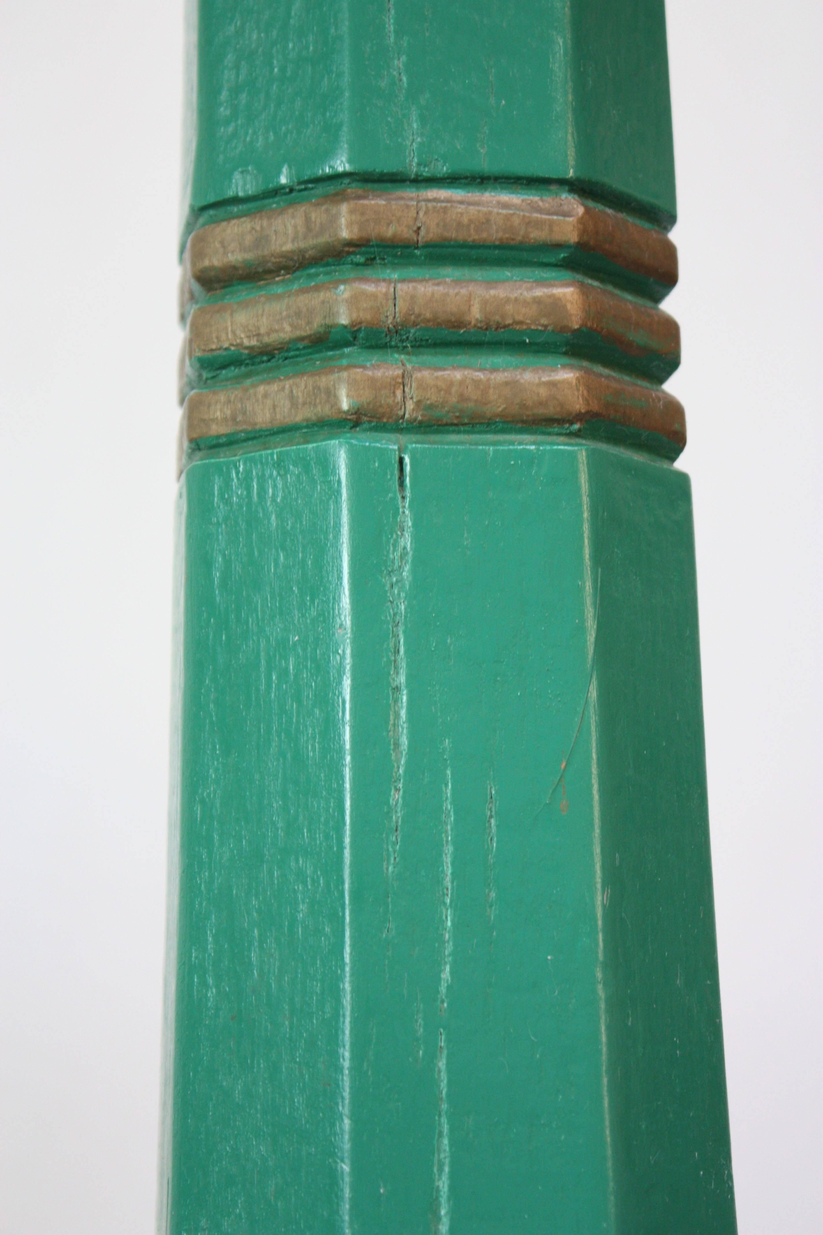 Pair of Mid-20th Century Primitive Pedestals in Mint Green In Good Condition In Brooklyn, NY