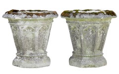 Pair of mid 20th century reconstituted stone gothic revival garden urns