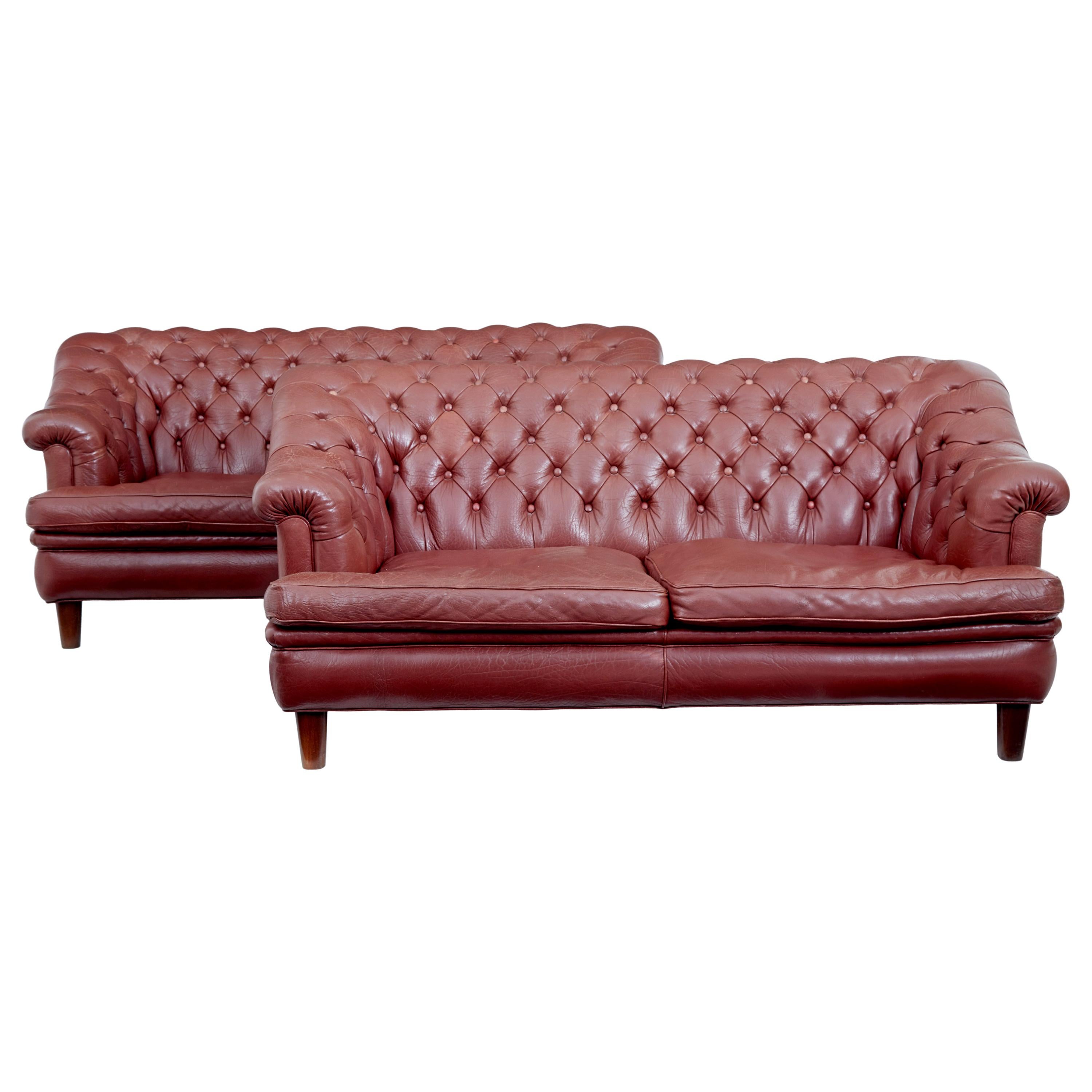 Pair of Mid20th Century Red Leather Chesterfield Sofas at 1stDibs