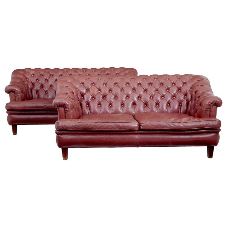 Pair of Mid20th Century Red Leather Chesterfield Sofas at 1stDibs