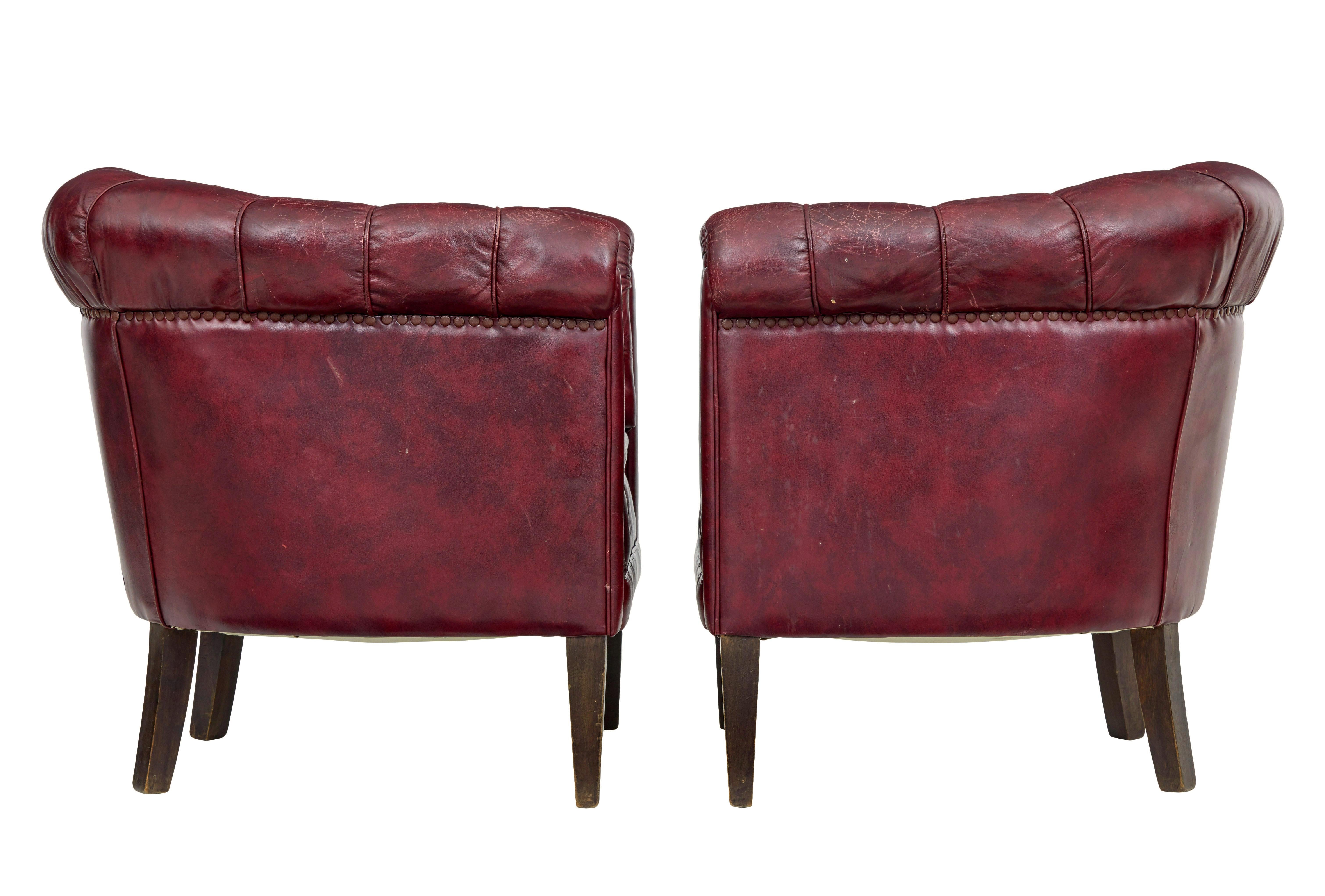 Swedish Pair of Mid 20th century red leather club armchairs For Sale