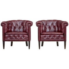 Pair of Mid-20th Century Red Leather Club Armchairs