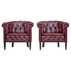 Pair of mid 20th Century red leather club armchairs