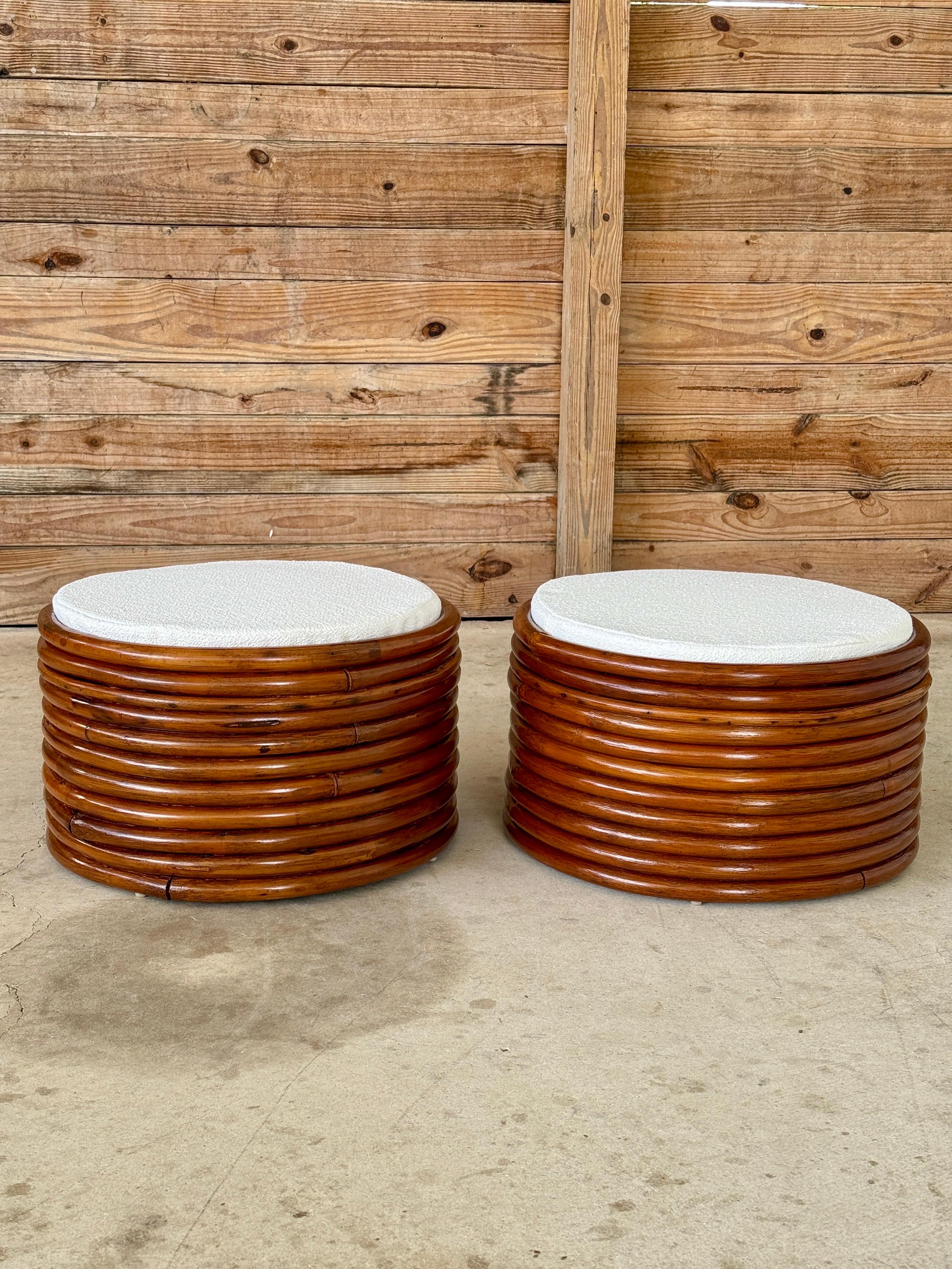 Pair of Mid-20th Century Refinished Stacked Bent Rattan Ottomans in the Manner o For Sale 5