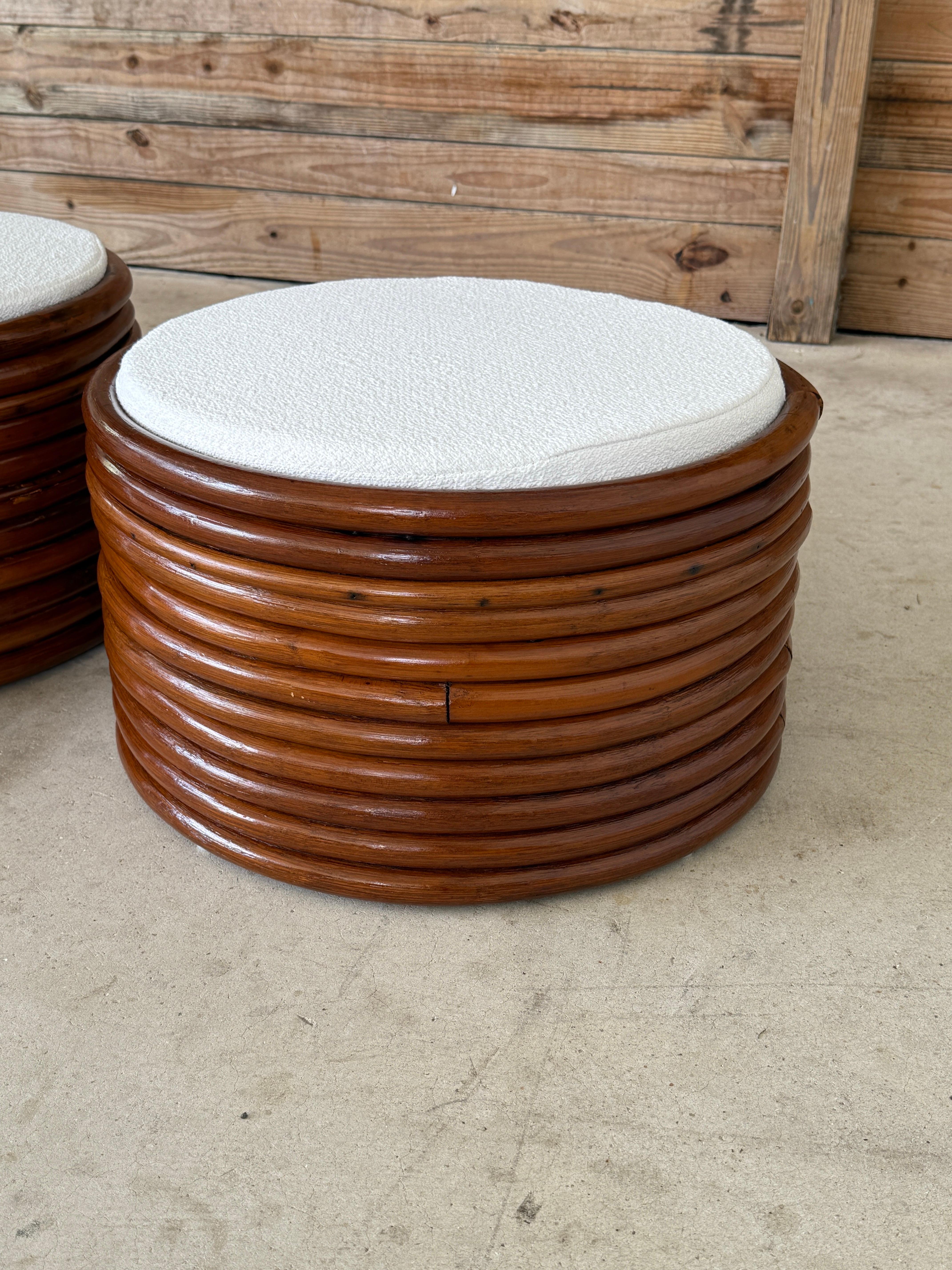 Pair of Mid-20th Century Refinished Stacked Bent Rattan Ottomans in the Manner o For Sale 7