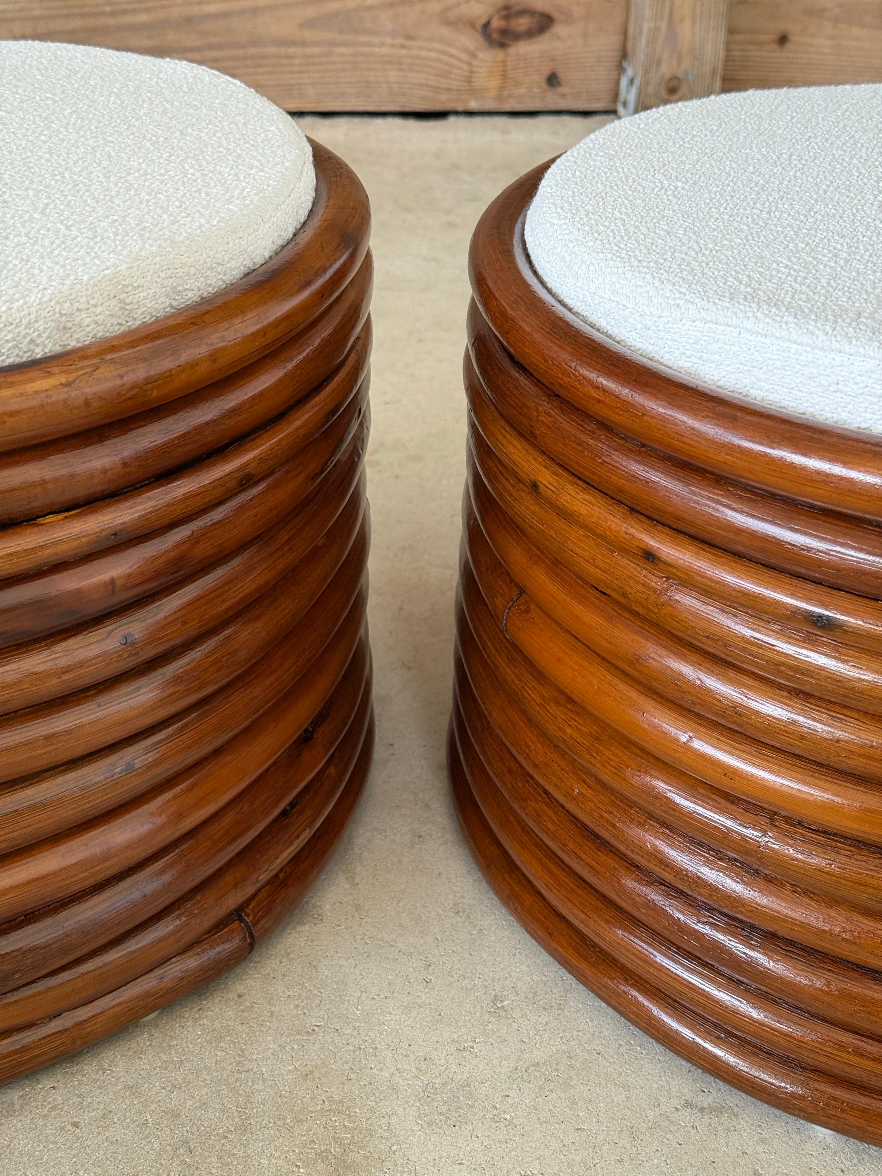 Pair of Mid-20th Century Refinished Stacked Bent Rattan Ottomans in the Manner o For Sale 8
