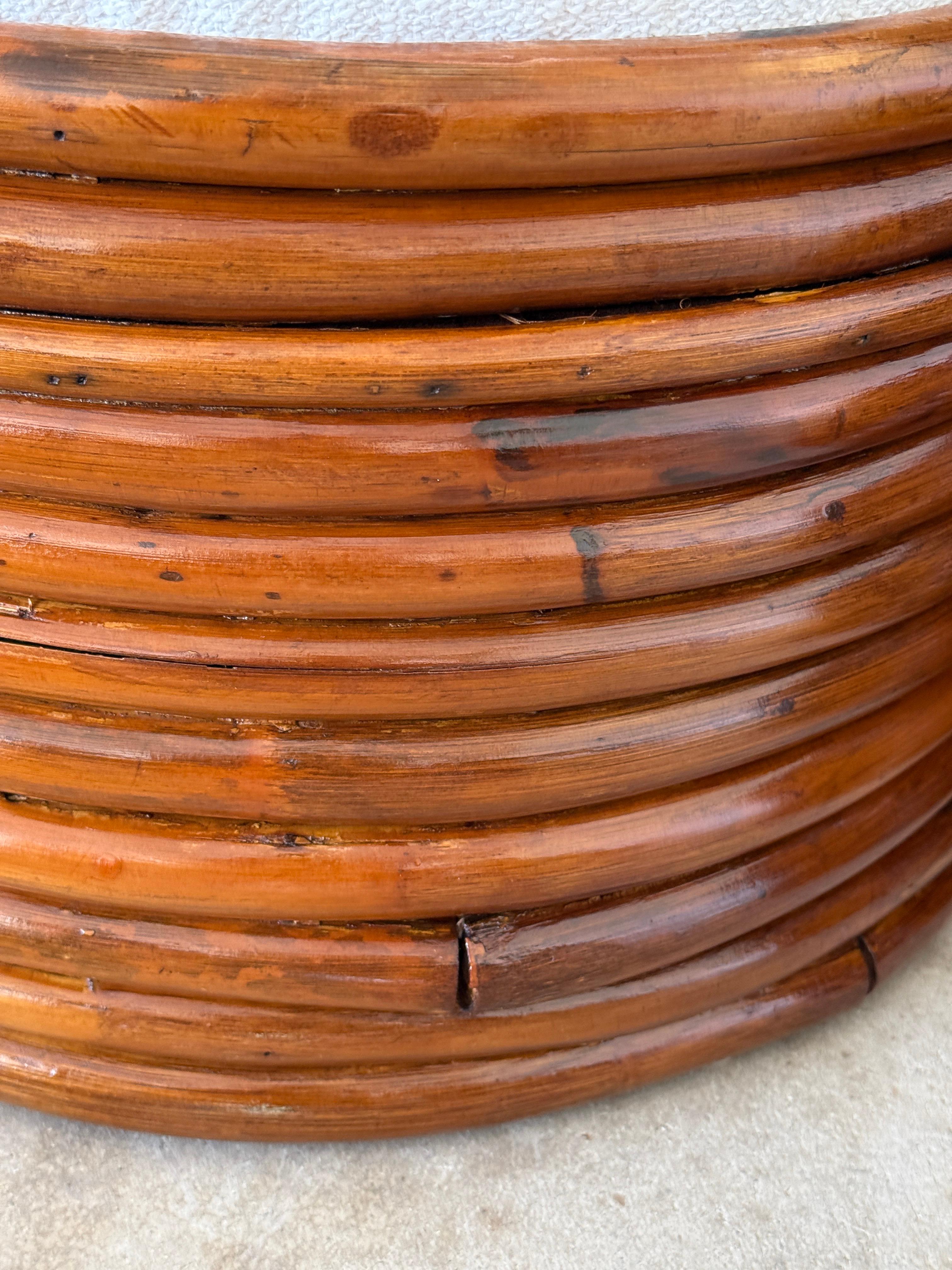Mid-Century Modern Pair of Mid-20th Century Refinished Stacked Bent Rattan Ottomans in the Manner o For Sale