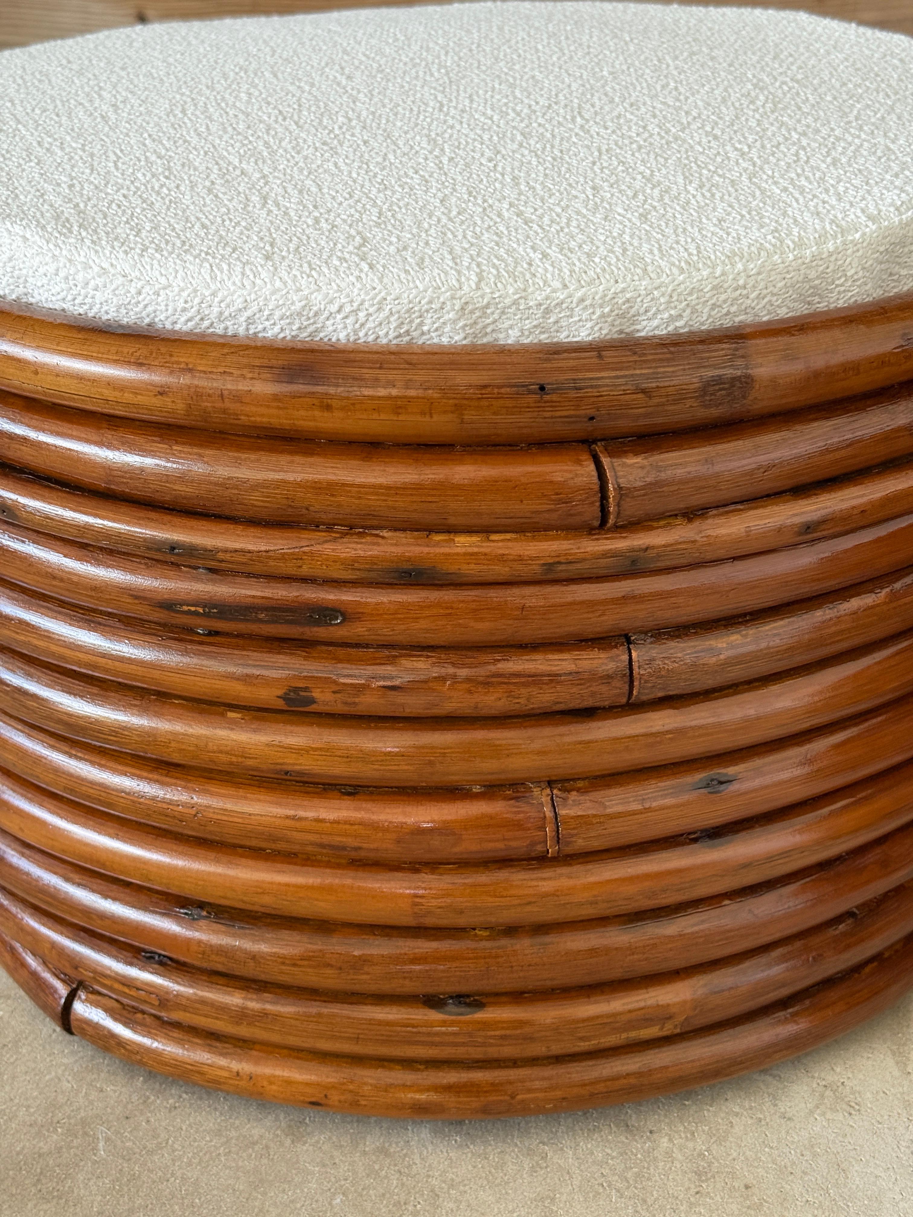 Pair of Mid-20th Century Refinished Stacked Bent Rattan Ottomans in the Manner o In Good Condition For Sale In North Fort Myers, FL