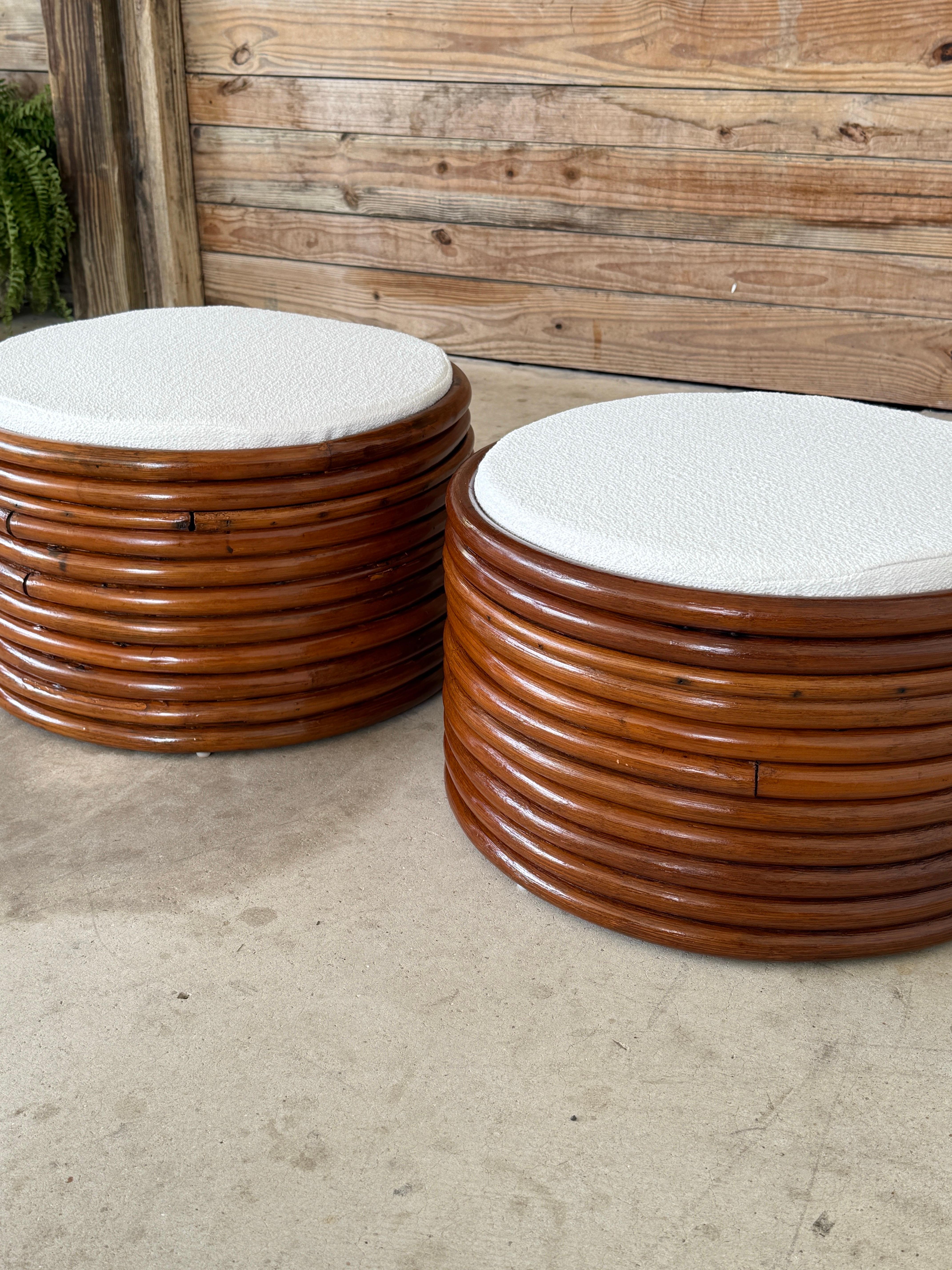 Pair of Mid-20th Century Refinished Stacked Bent Rattan Ottomans in the Manner o For Sale 3