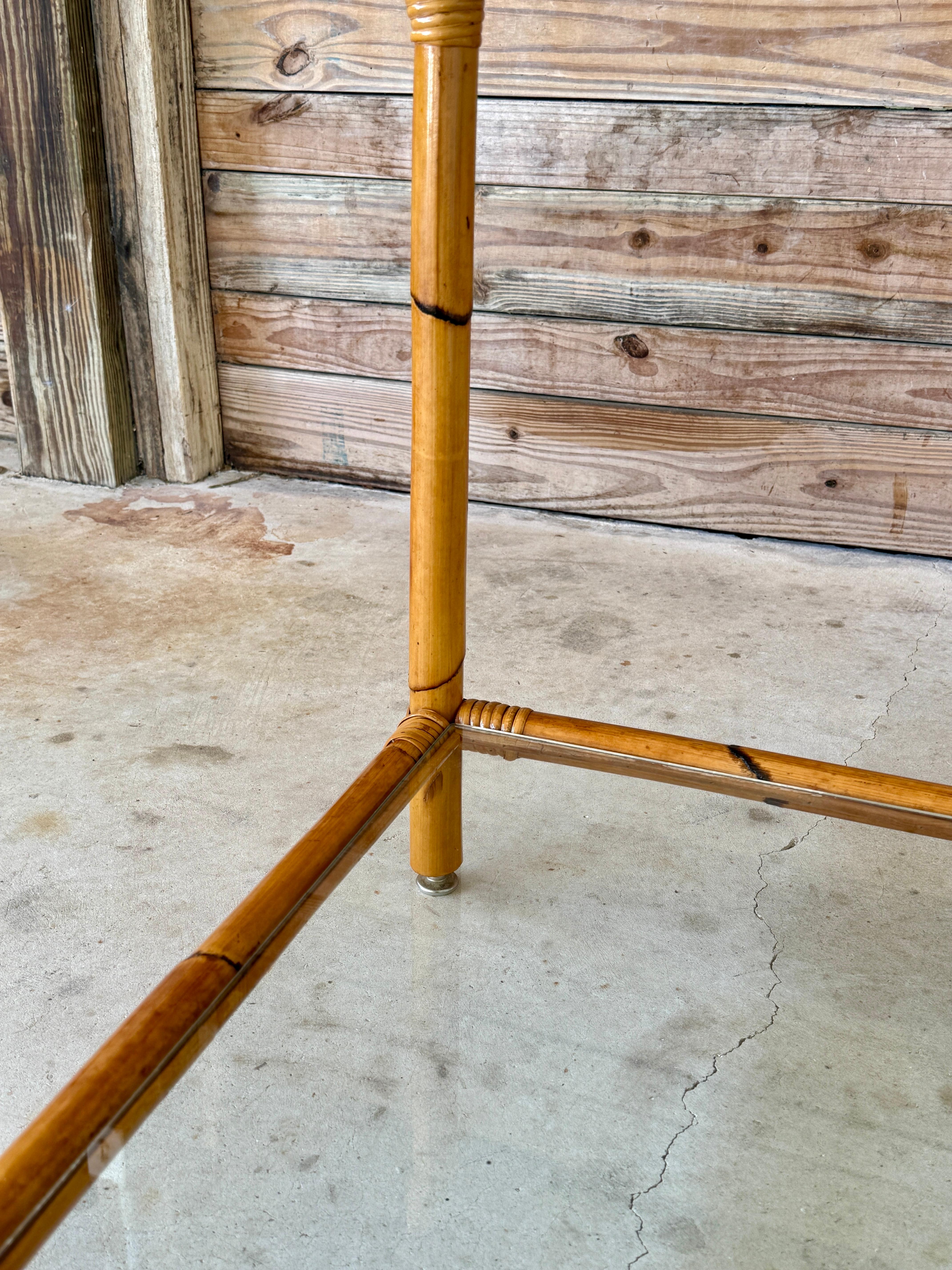 Pair of Mid-20th Century Refinished Two-Tier Rattan Side Tables With Glass Shelv For Sale 10