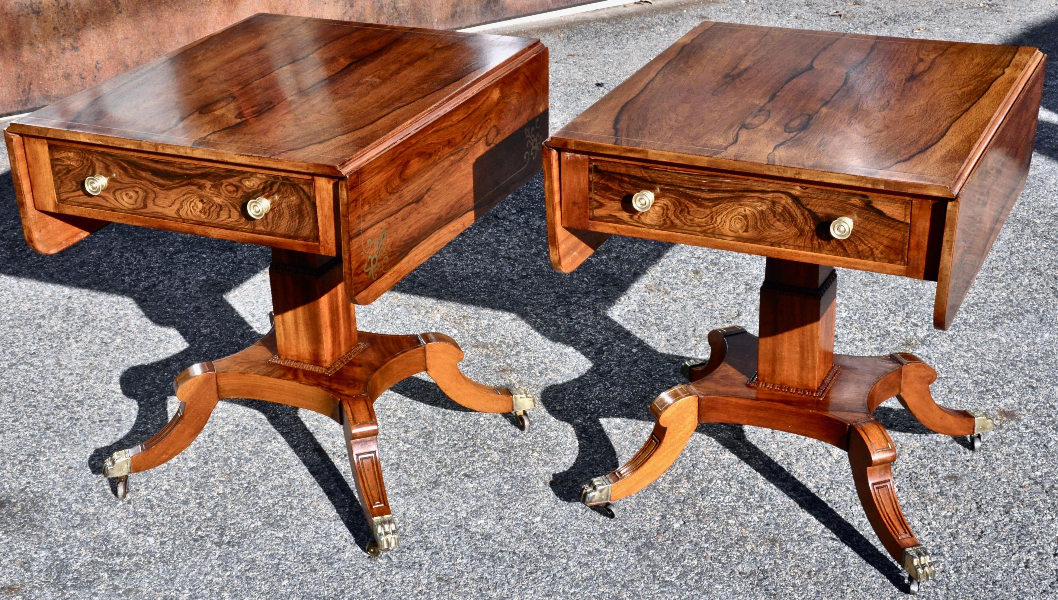 Inlay Pair of Mid-20th Century Rosewood Regency Style End Tables