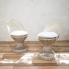 Pair of Mid-20th Century Russell Woodard Wicker Effect Side Chairs, Patio