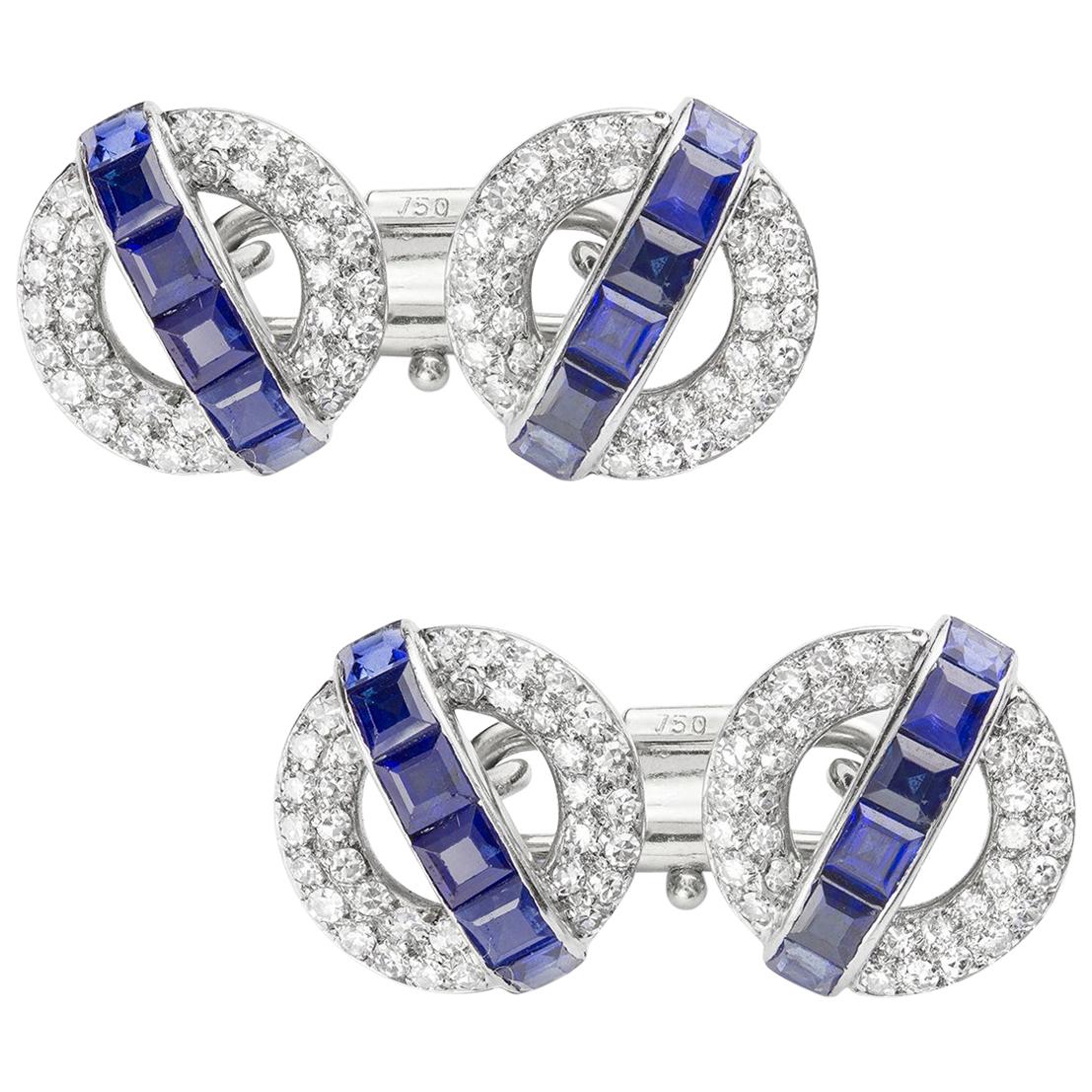 Pair of Mid-20th Century Sapphire and Diamond Cufflinks