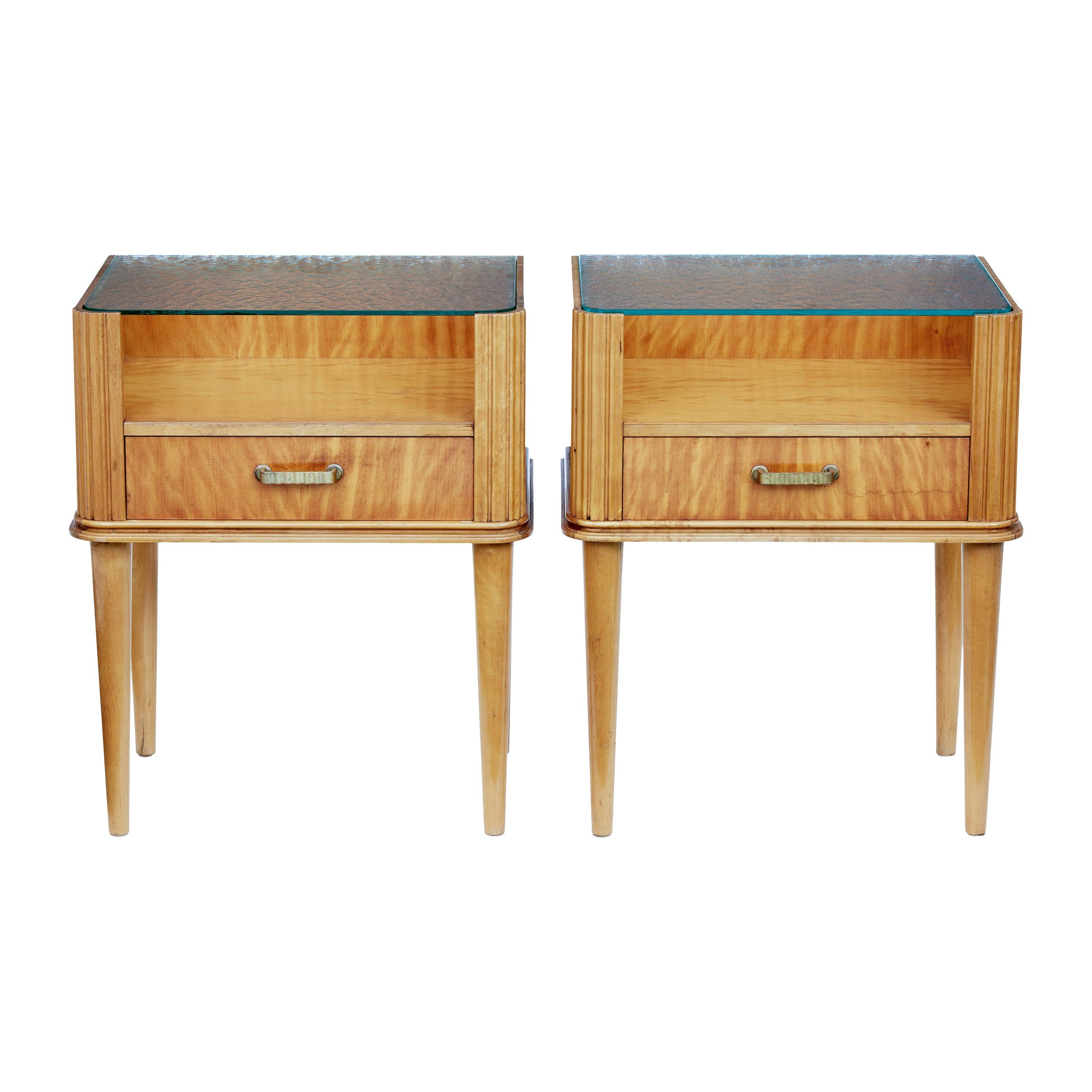 Pair of Mid20th Century Scandinavian Birch Bedside Tables at 1stDibs