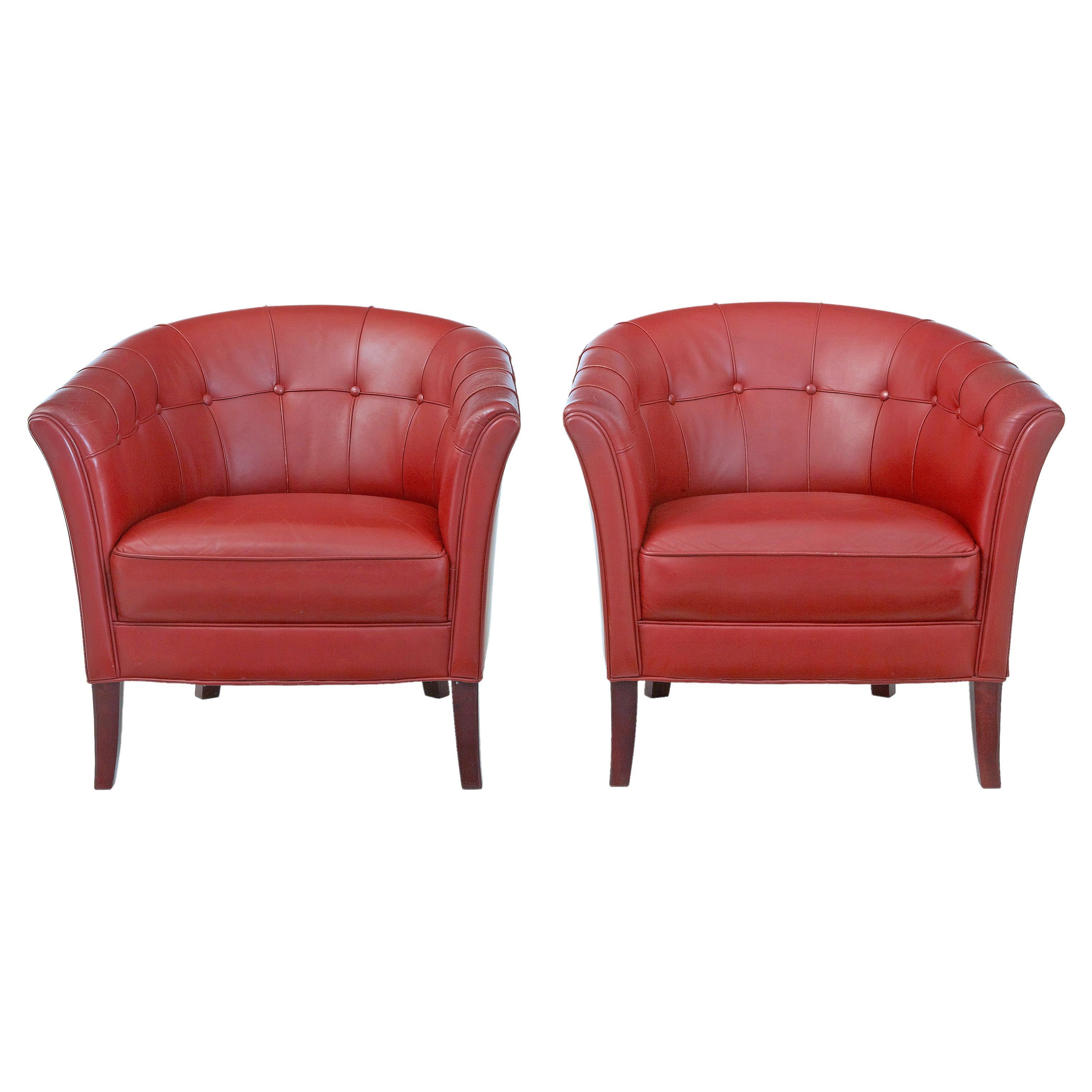 Pair of Mid-20th Century Scandinavian Leather Club Armchairs