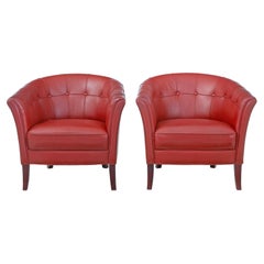 Pair of Mid-20th Century Scandinavian Leather Club Armchairs
