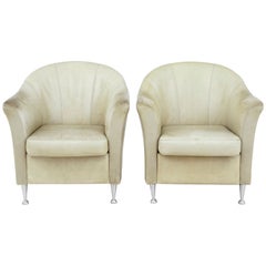 Pair of Mid-20th Century Scandinavian Leather Tub Armchairs