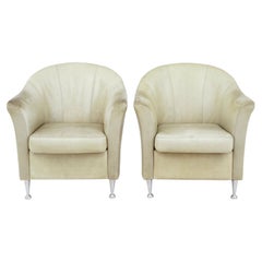 Pair of mid 20th century Scandinavian leather tub armchairs
