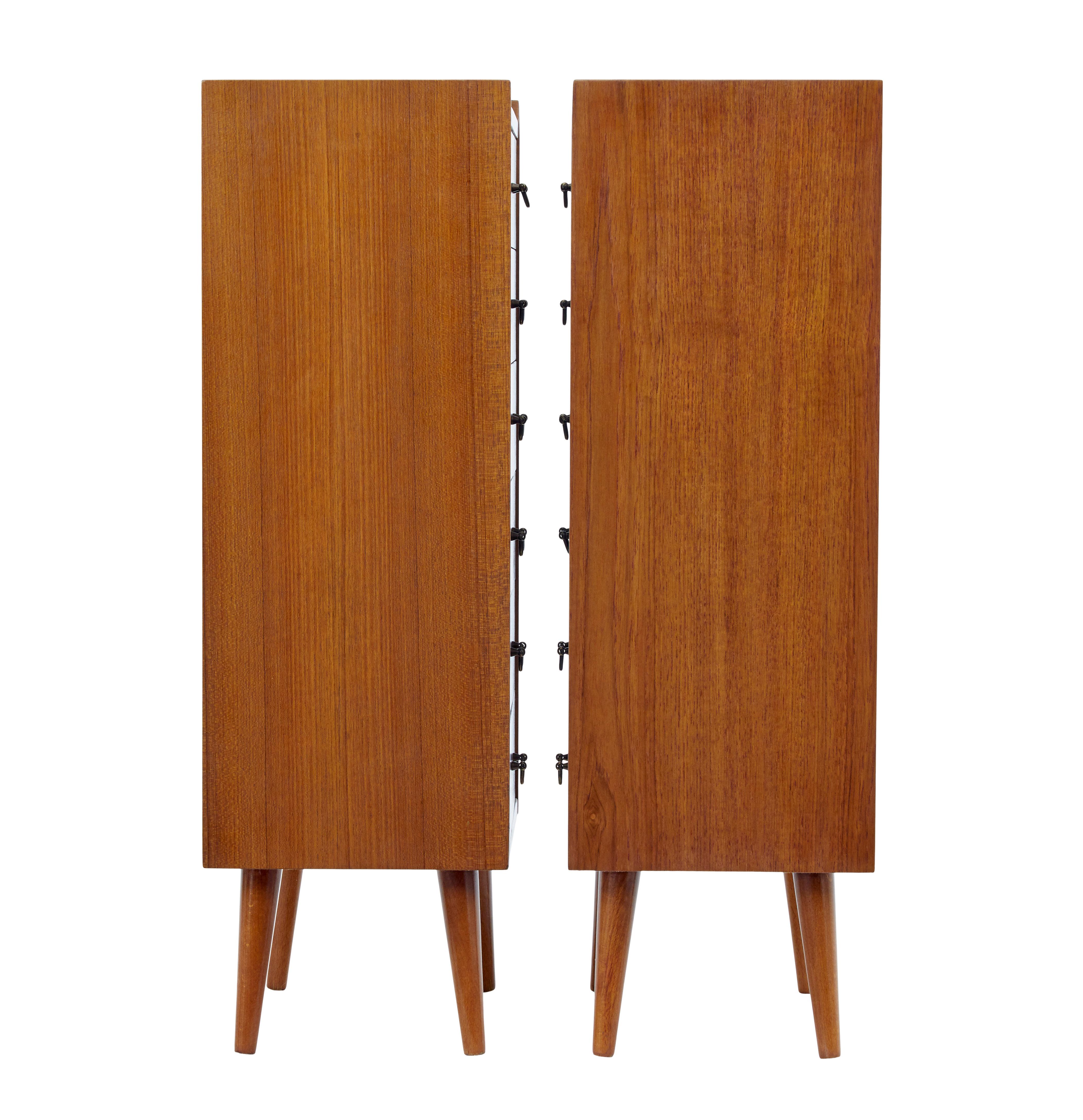 Hand-Crafted Pair of Mid-20th Century Scandinavian Teak Chest of Drawers For Sale