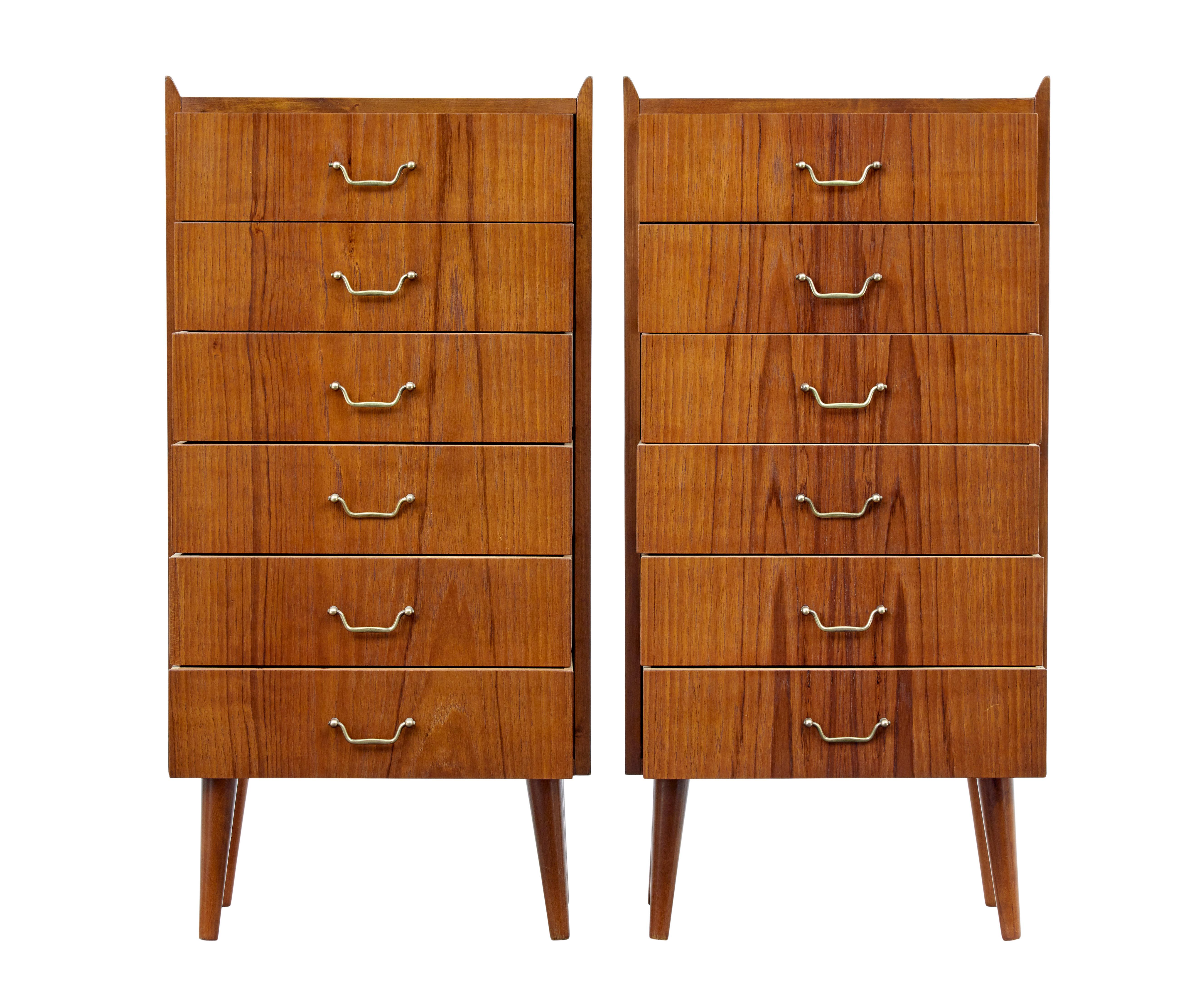 Brass Pair of Mid-20th Century Scandinavian Teak Chest of Drawers For Sale