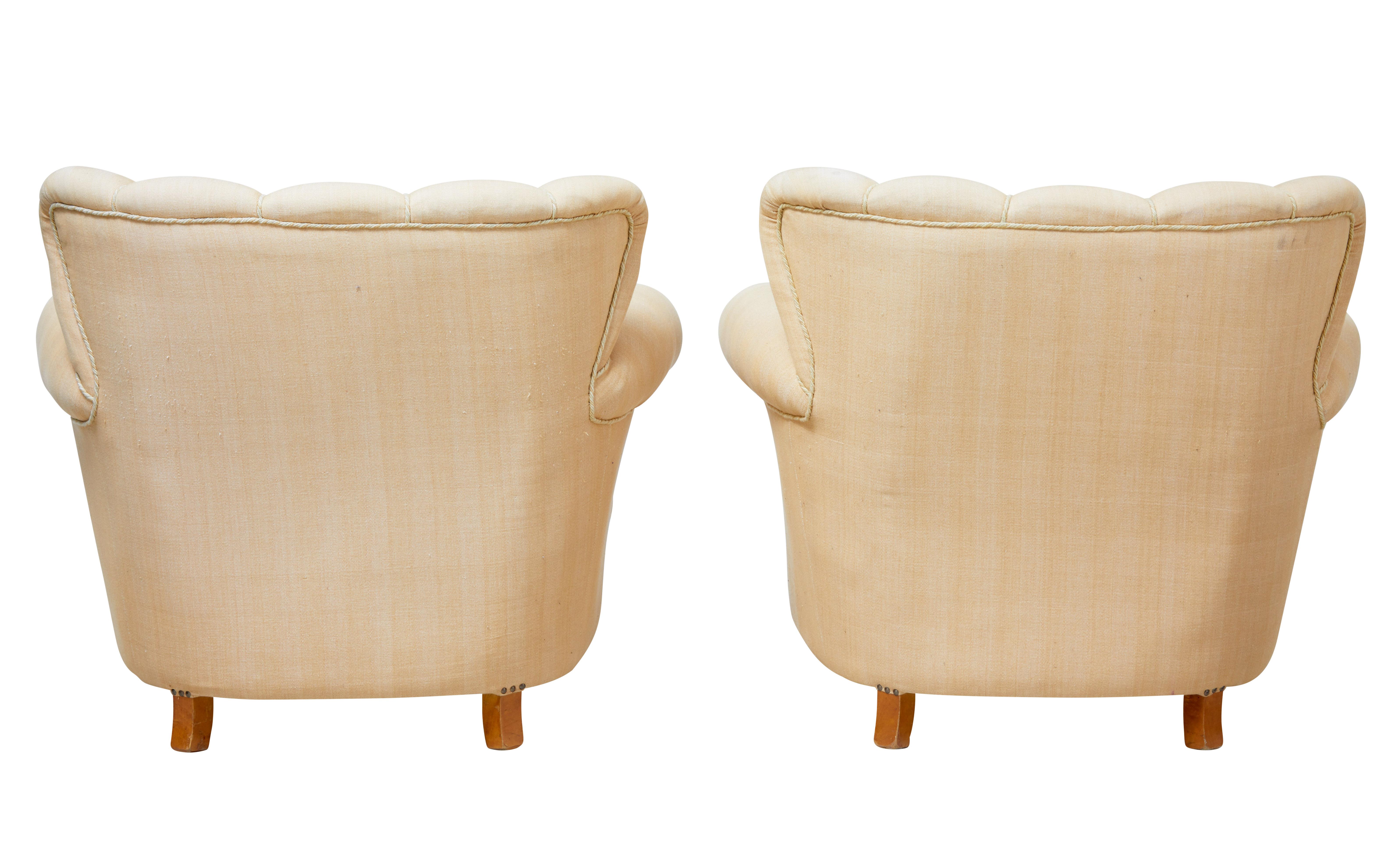 Art Deco Pair of Mid-20th Century Shell Back Lounge Armchairs
