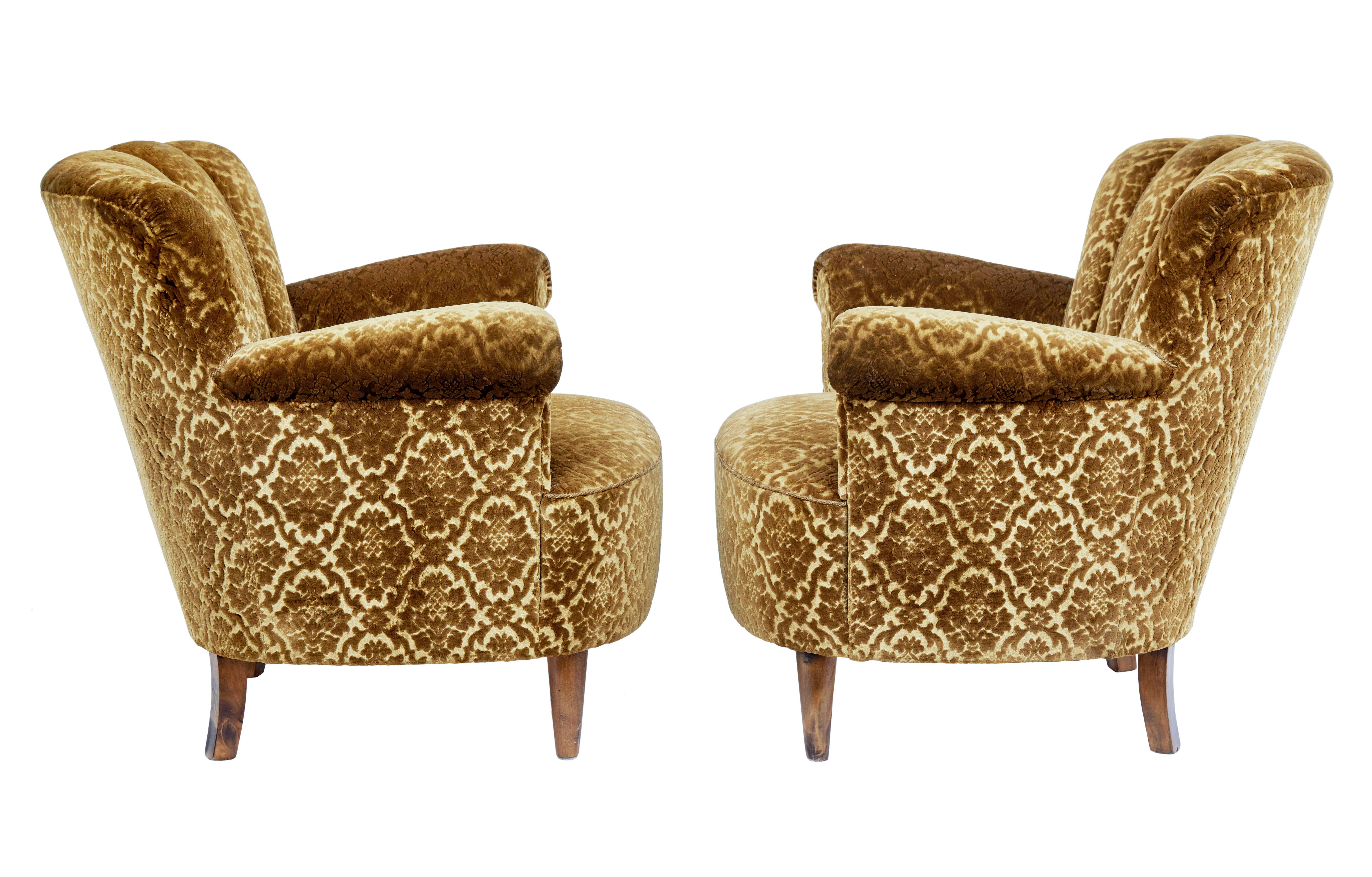 Art Deco Pair of Mid-20th Century Shell Back Lounge Armchairs
