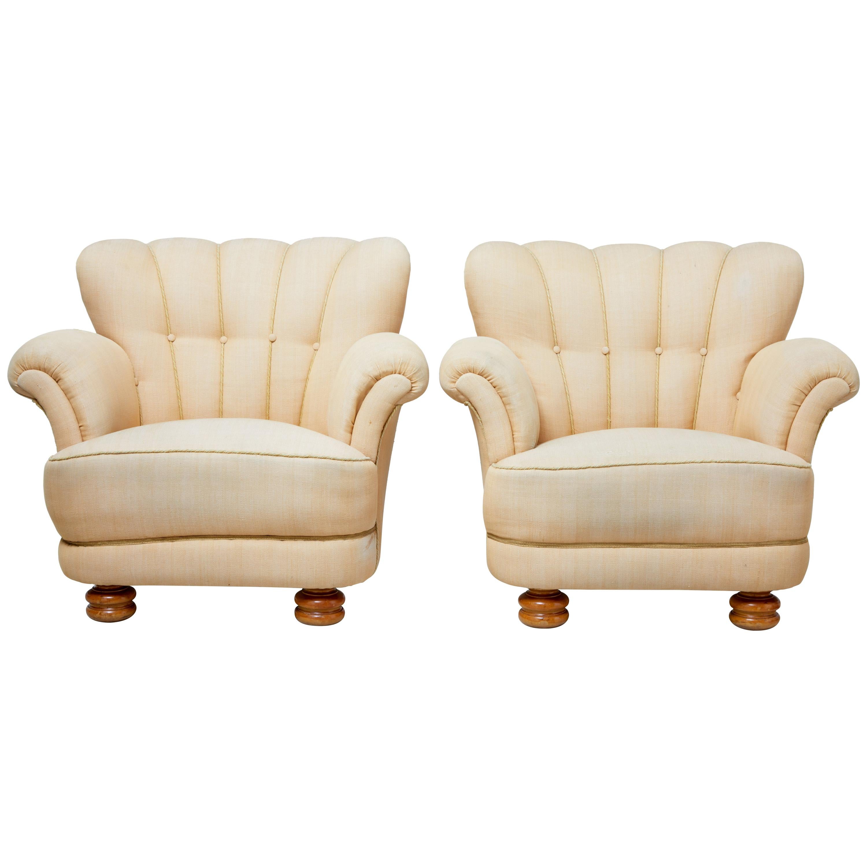 Pair of Mid-20th Century Shell Back Lounge Armchairs
