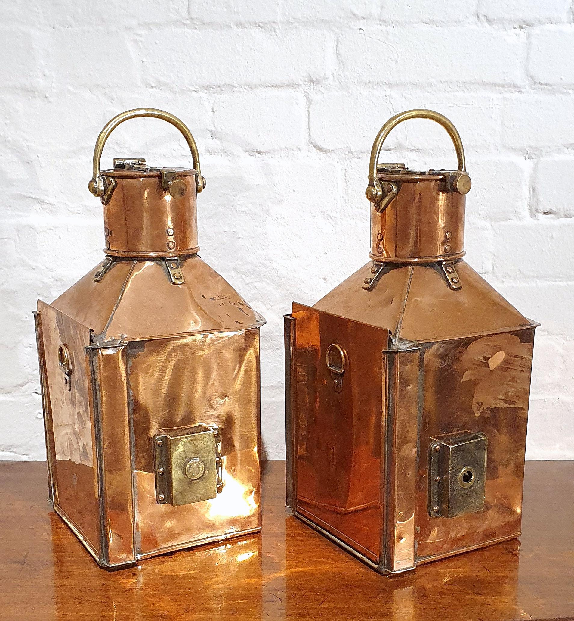 Brass Pair of Mid-20th Century Ships Lanterns