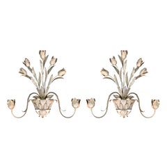 Pair of Mid-20th Century Silver Gilt Tulip Sconces