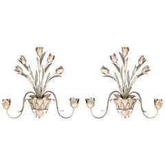 Pair of Mid-20th Century Silver Gilt Tulip Sconces