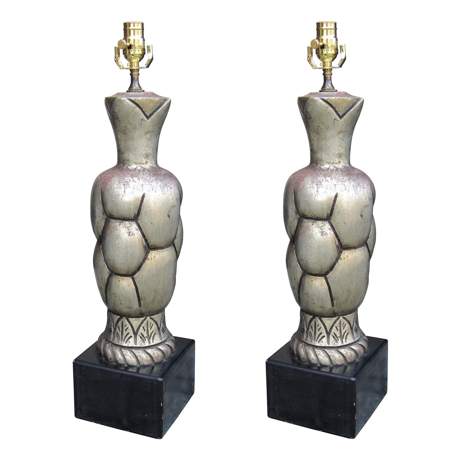 Pair of Mid-20th Century Silver Lamps Attributed to James Mont For Sale