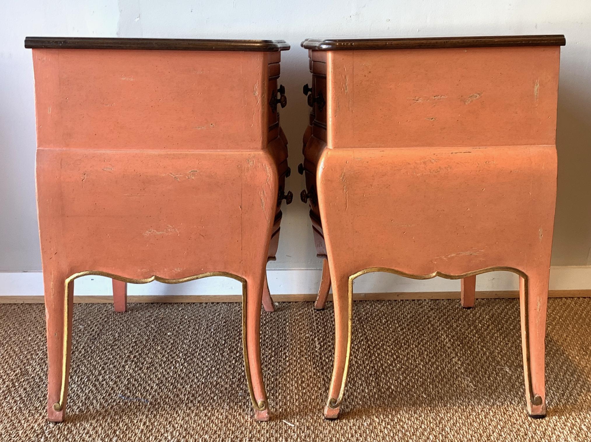 Painted Pair of Mid-20th Century Small Bombé Night Tables