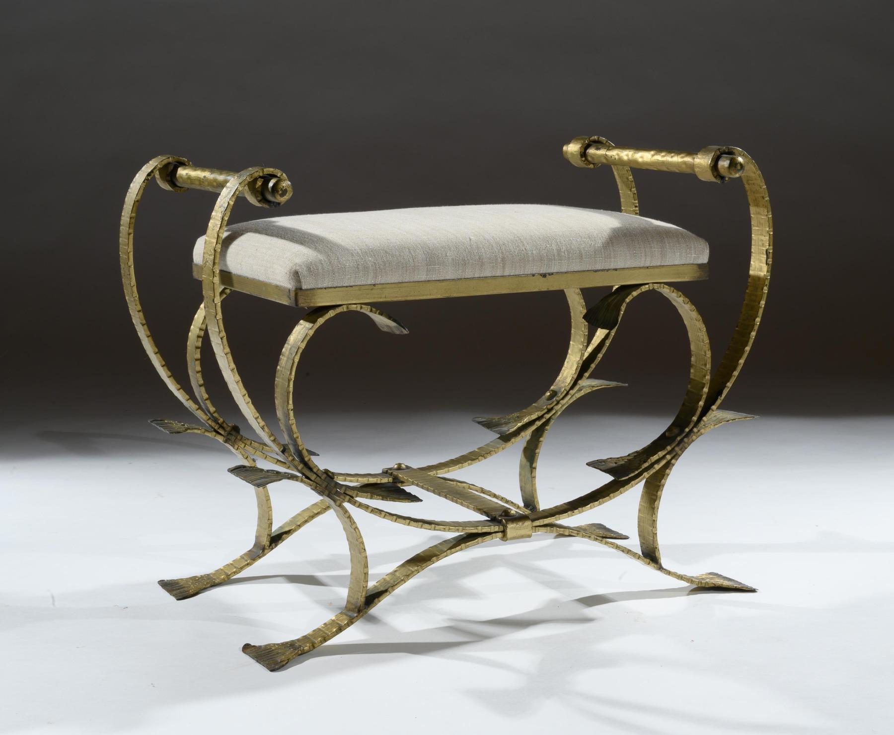 Pair of Mid-20th Century Spanish Gilt Metal and Linen Stools 6
